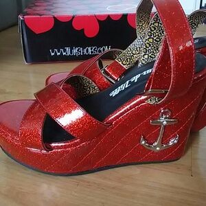Lux De Ville Red Glitter Wedges with Anchor Detail